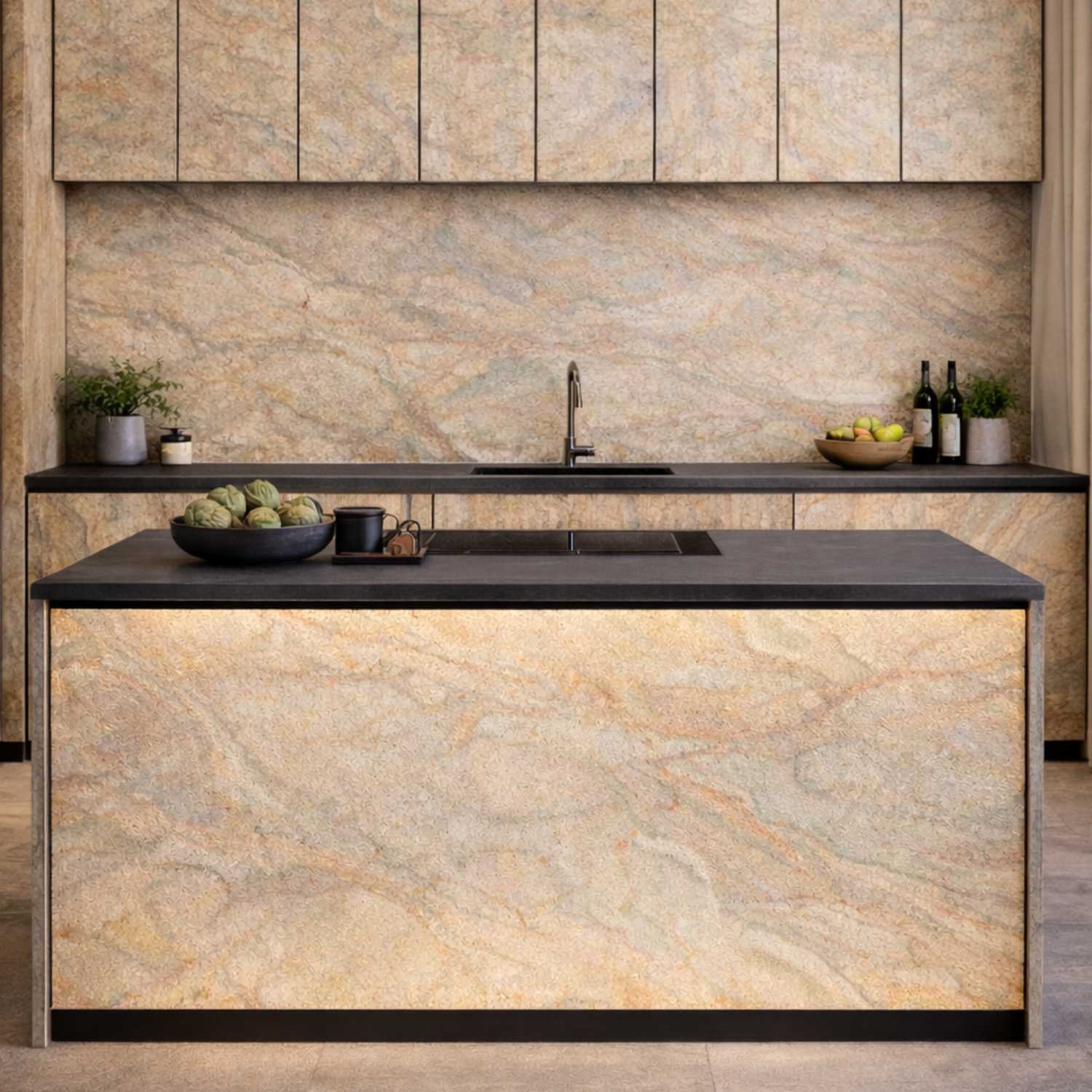 Feuille de pierre naturelle Savanna - Pellstone - Revêtement façade de cuisine