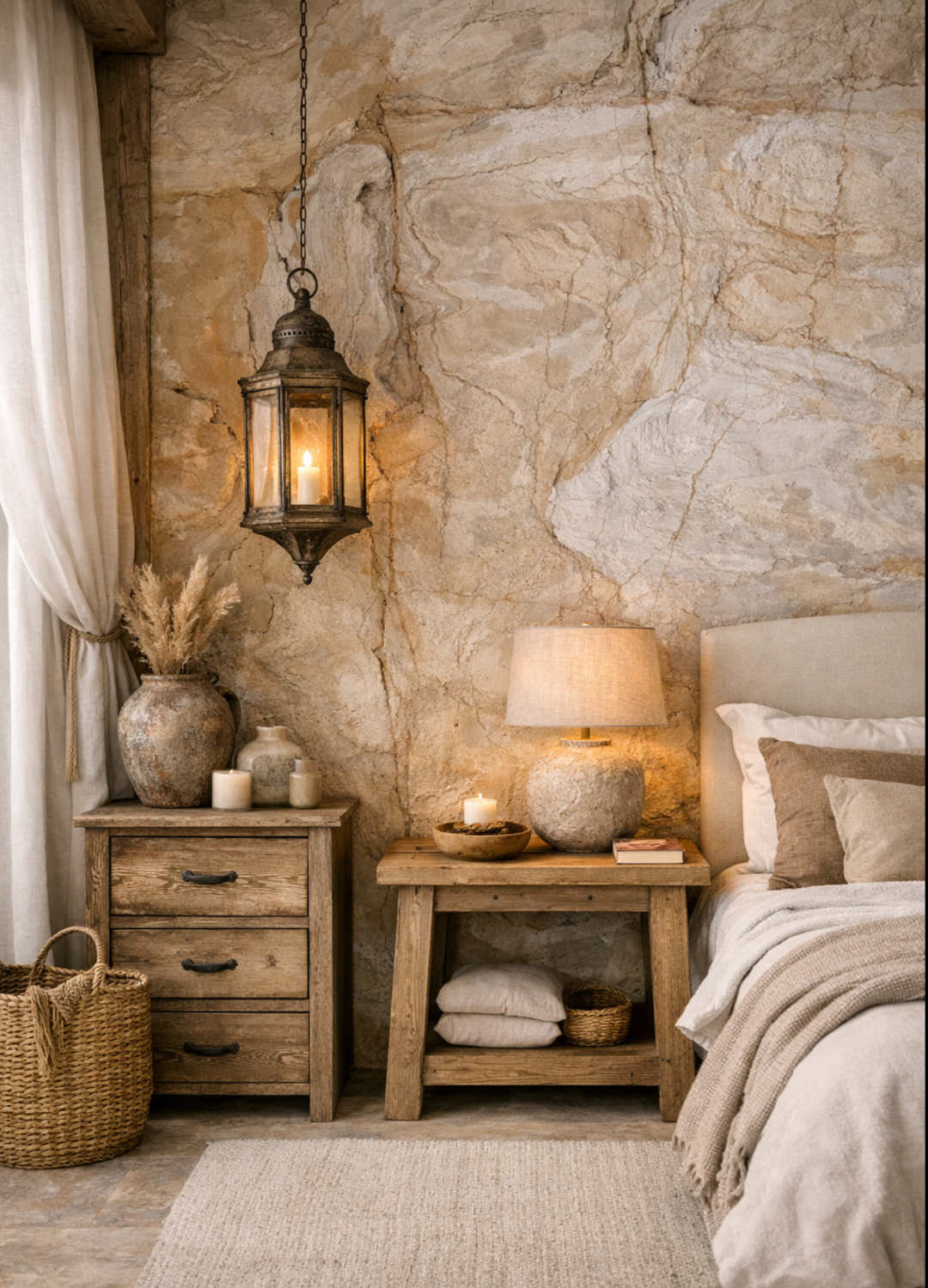 Feuille de pierre naturelle intégrée à l'architecture - Mur principale chambre - Tête de lit