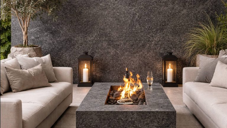 Feuille de pierre extérieur sur mur terrasse Pellstone