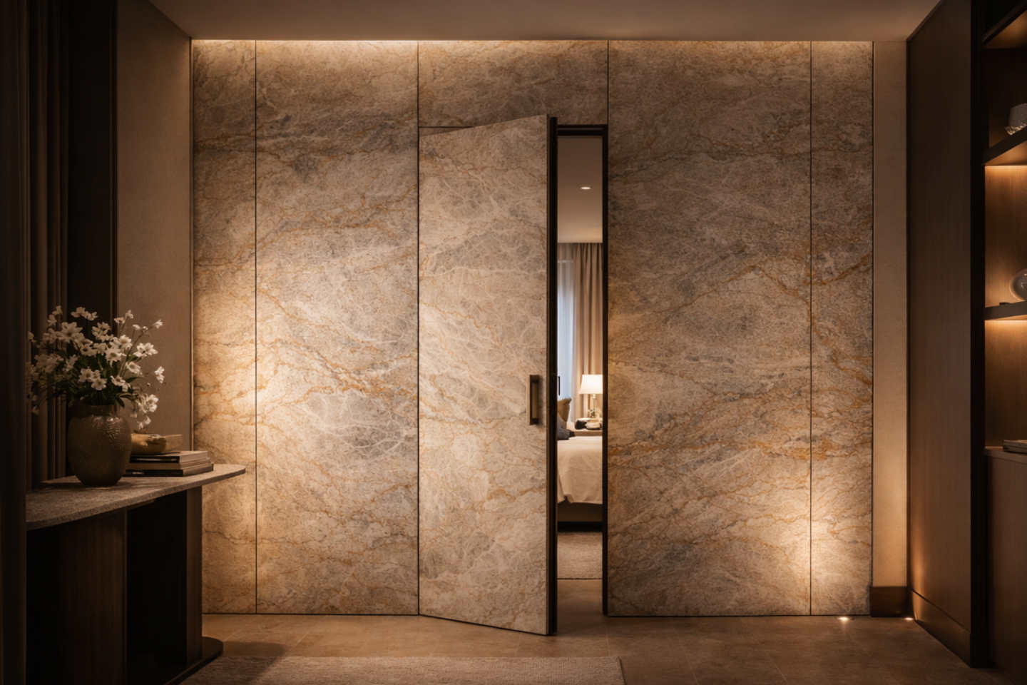 Feuille de pierre mur et cloison - intégration porte invisible