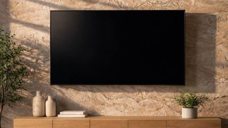 Feuille de pierre mur TV intégrée dans un salon contemporain - Pellstone