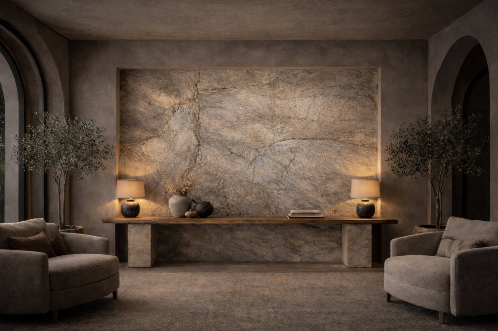 Feuille de pierre naturelle Pellstone : revêtement pour murs, mobilier et projets architecturaux intérieurs et extérieurs.